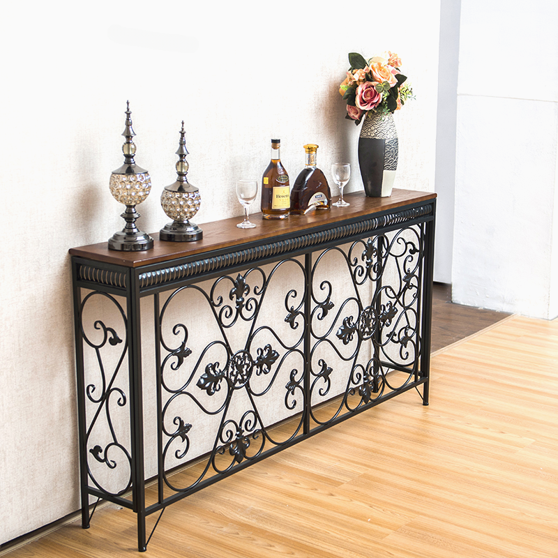 French Country White/Sepia Rectangle Wood Console Stands with Abstract Base