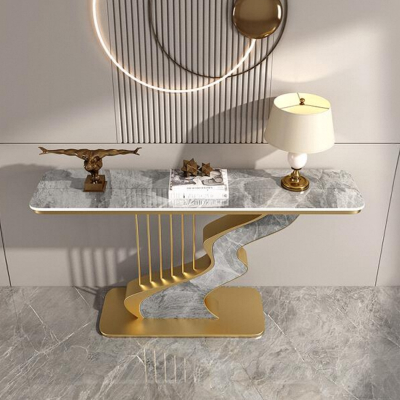 Modern Stone Console Table Desk with Stump Base, Scratch-tolerant, Rectangle, Stain Resistant