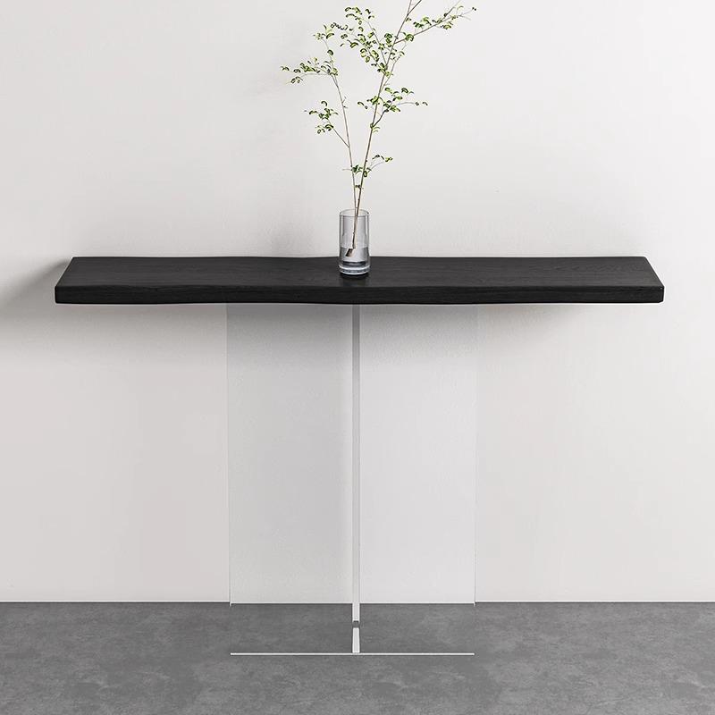 Modern Wood Console Table Desk with Stump Base and Rectangle Top