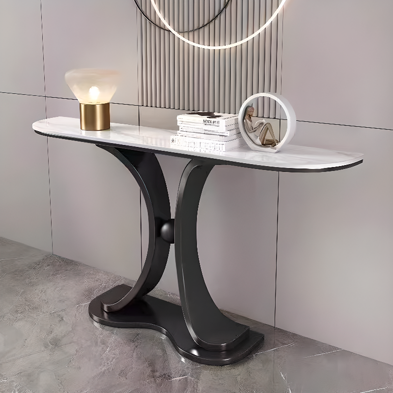 Art Deco Stain Resistant Scratch-proof Entry Way Table with Irregular Sintered Stone desktop & Stump Base