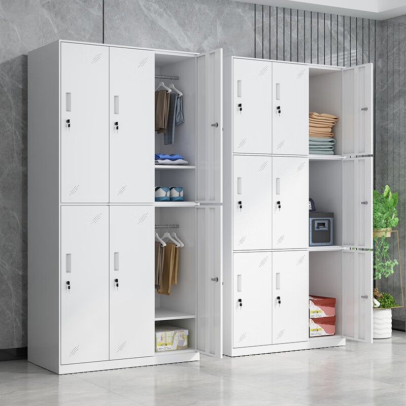 White Steel 2 Tiers/3-layer Employee Lockers with Key Lock, Ventilated Door, and 9 Compartments/6 Compartments/5 Compartments, 3-Wide/2-Wide