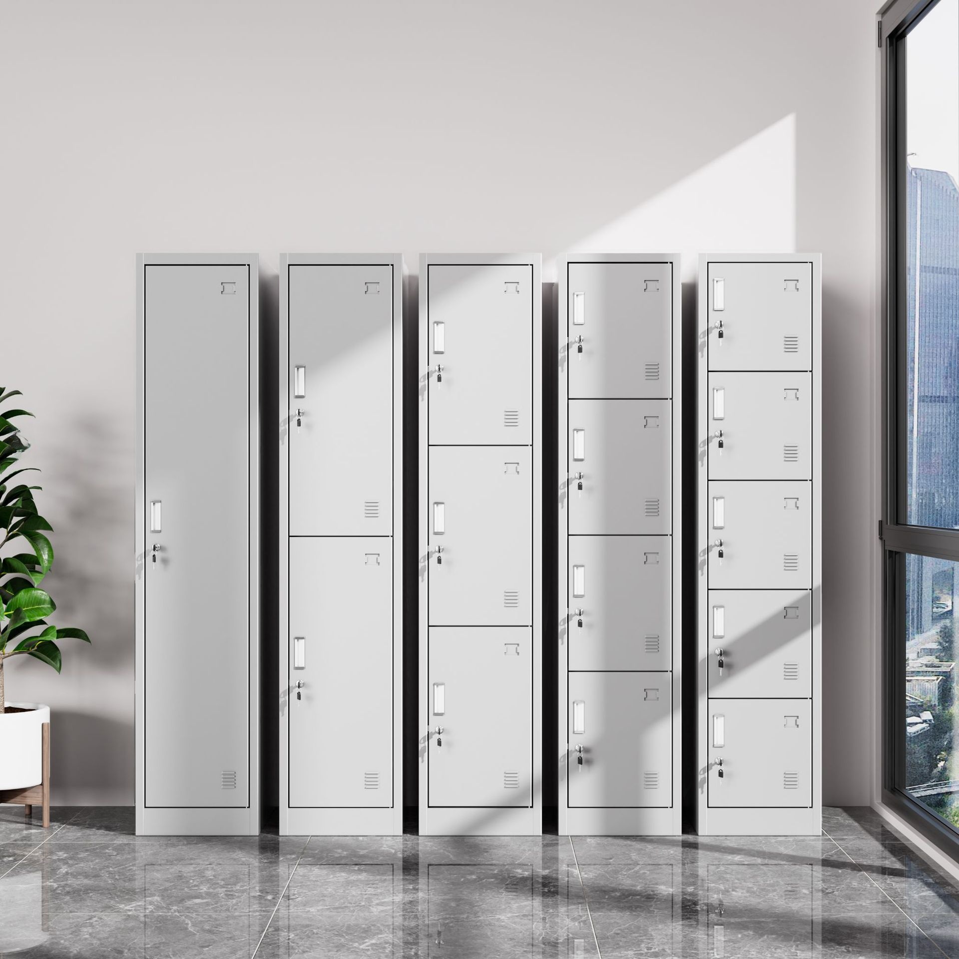 Casual 5 Tiers/4-tier/3-layer Employee Lockers with Key & Locker Base, Louvered Doors & 5 Compartments/4 Compartments/Three Compartments