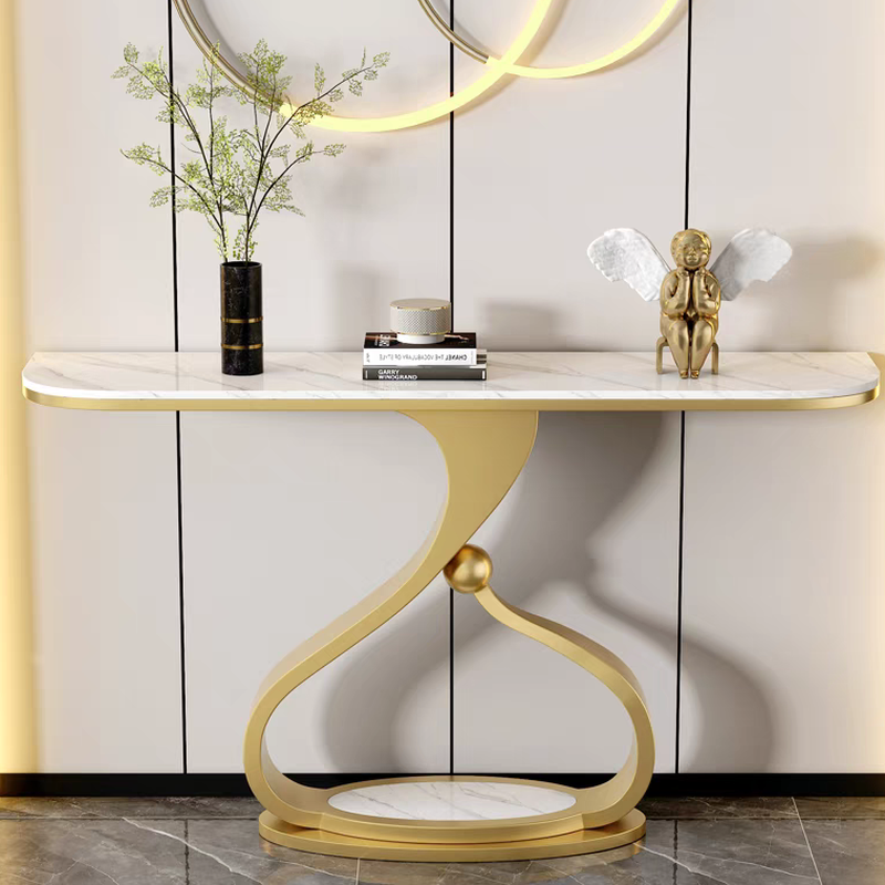 Art Deco/Modern Simple Style Hallway Table with Live Edge Stone Top on Stump Base, Scratch-proofed and Stain Resistant