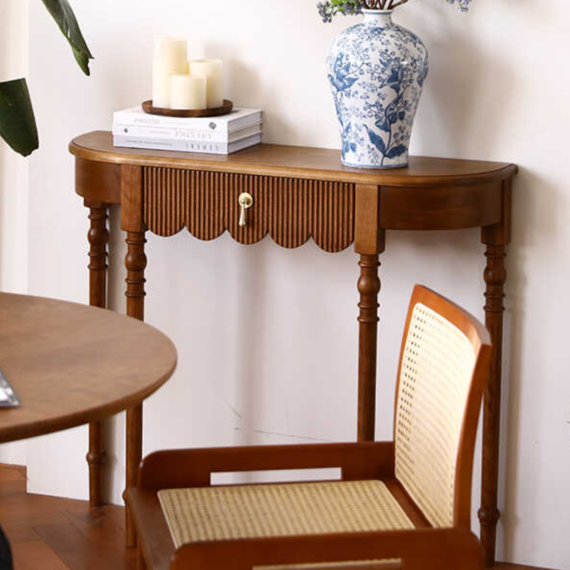 Wood Asymmetrical Entryway Table with 1 Drawer