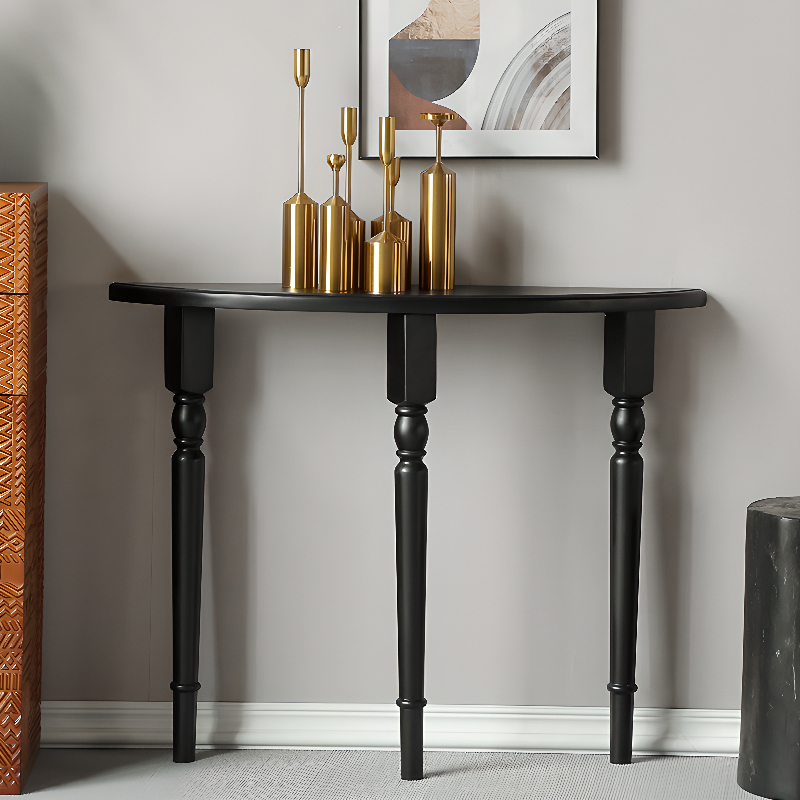 Timber Three-Legged Semi Circle Console Table Desk
