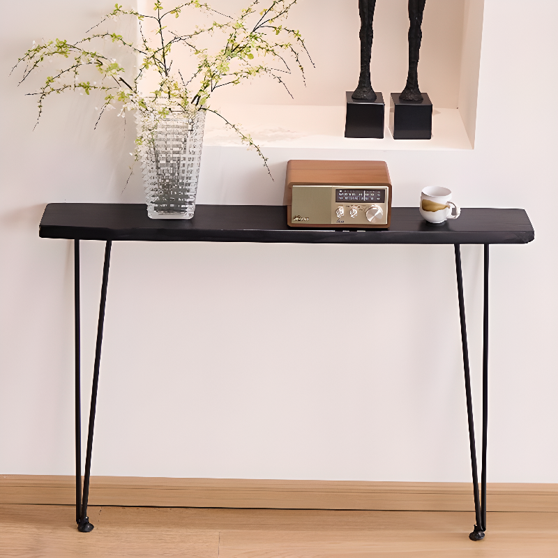 Casual Wood Entryway Table with Twin Pedestal Base, Ink Rectangle Top