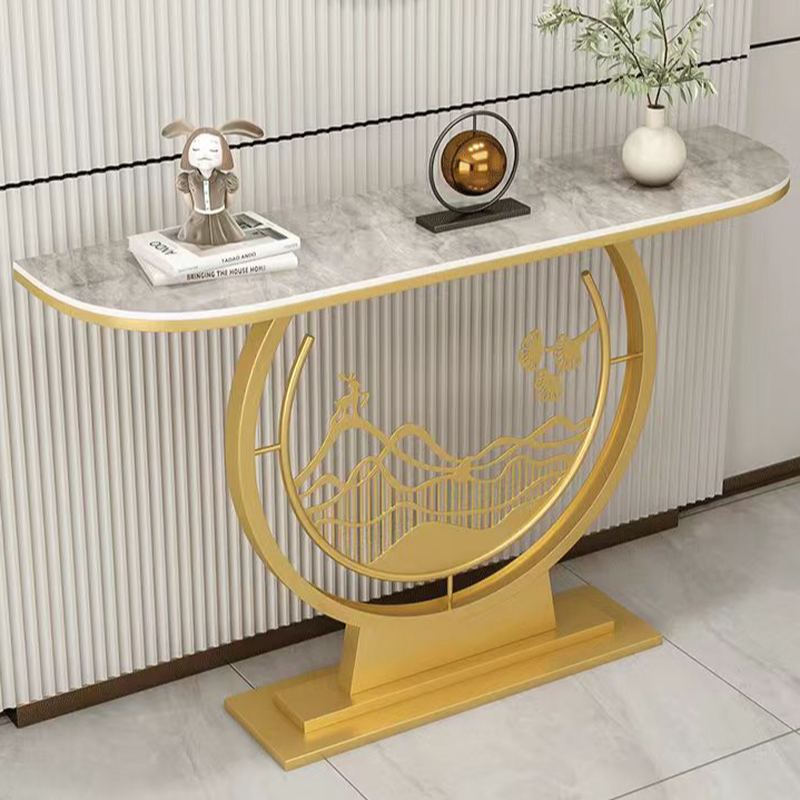 Glamorous/Modish Stone Top Live Edge Accent Console Tables with Pedestal Base, Scratch-repellent & Stain Resistant