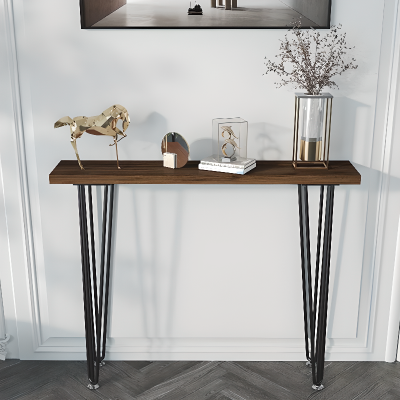 Casual Wood Entryway Table with Four Legs, Sepia Rectangle Top