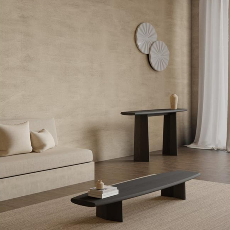 Modern Simple Style Natural Wood Hallway Table with Twin Pedestal Base and Live Edge Top