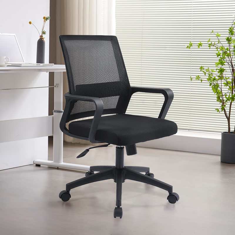 Black Mesh Study Chair with Wheels, Lumbar Support, Tilt Lock, Adjustable Back Angle, and Headrest