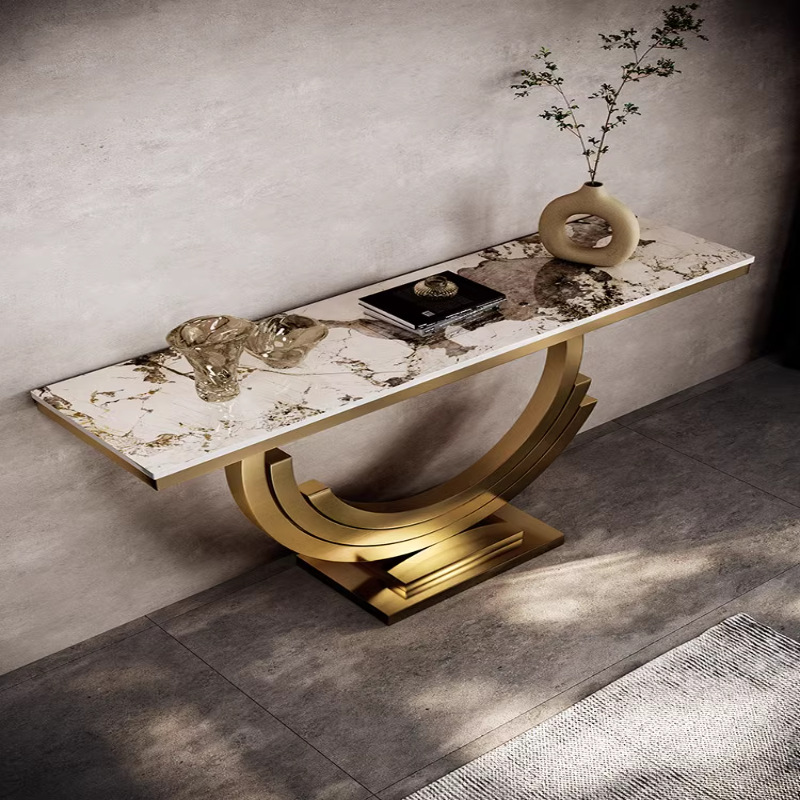 Lavish White Marble Slab Console Stand with Pedestal Base, Scratch-defiant, Rectangular, Stain Resistant