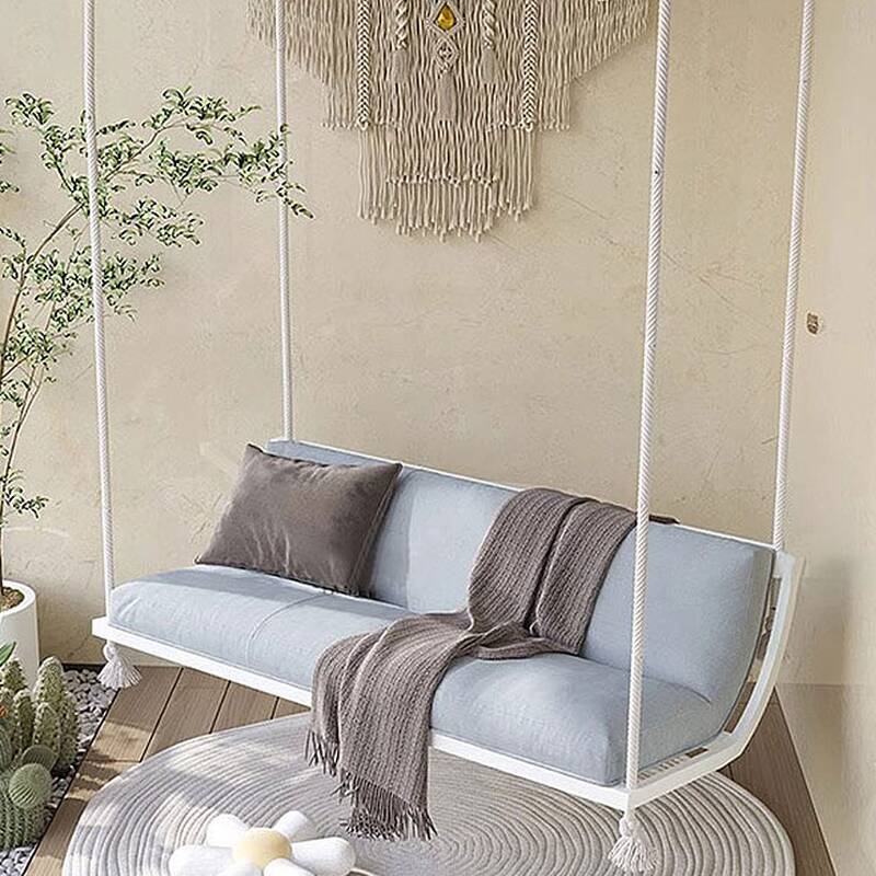 Trendy Ink/White Metal Framed Hanging Porch Swing with Cushions