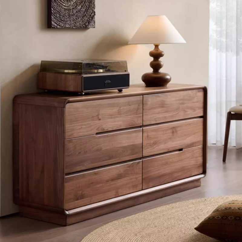 Coffee Casual Console Dresser/Semainier in Walnut with 6/5 Drawers, Horizontal/Vertical Orientation