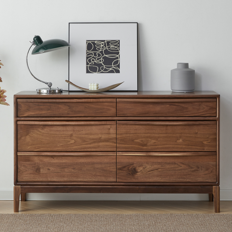 Sepia Casual Console Dresser in Walnut with 6 Drawers, Horizontal Orientation