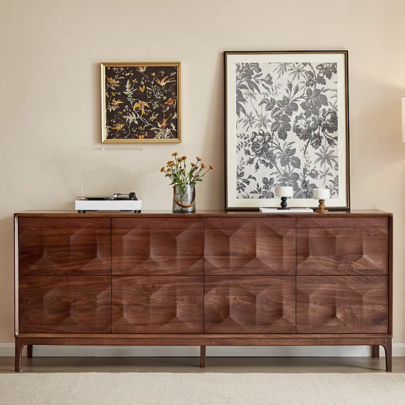 Sepia Casual Console Dresser in Walnut with 6/8 Drawers, Horizontal Orientation