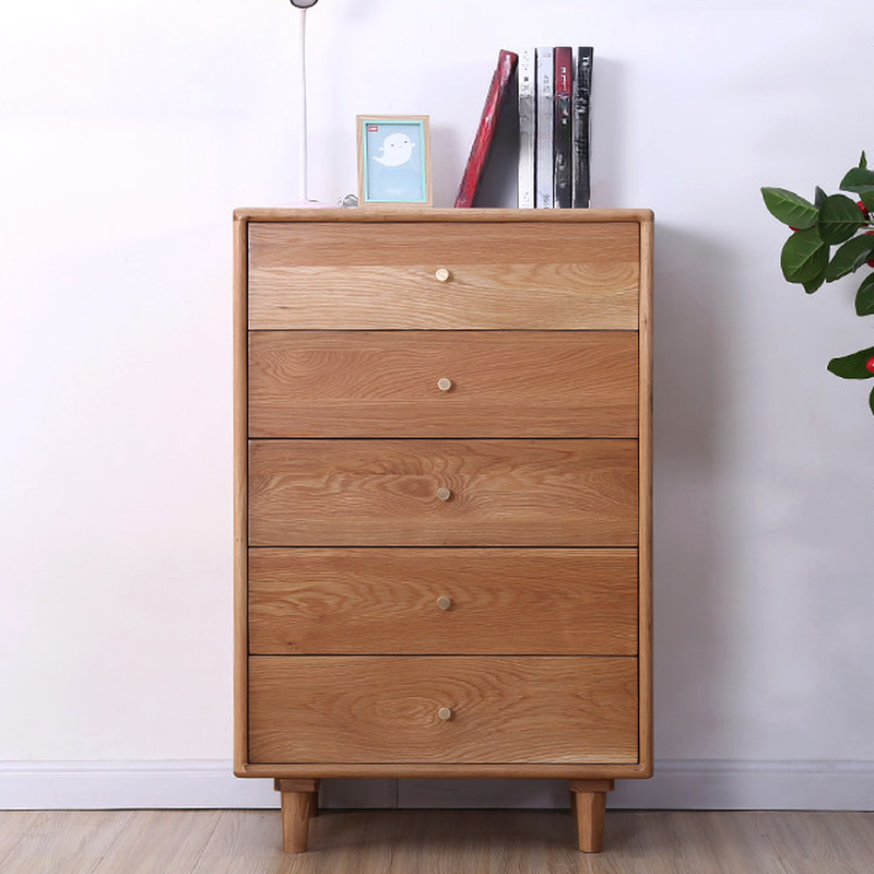 Casual Natural Wood Vertical Semainier with 5 Drawers