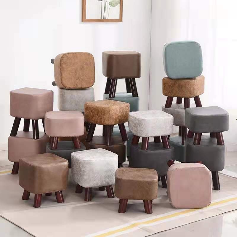 Art Deco Square Solid Colour Standard Ottoman with Synthetic Fiber Upholstery