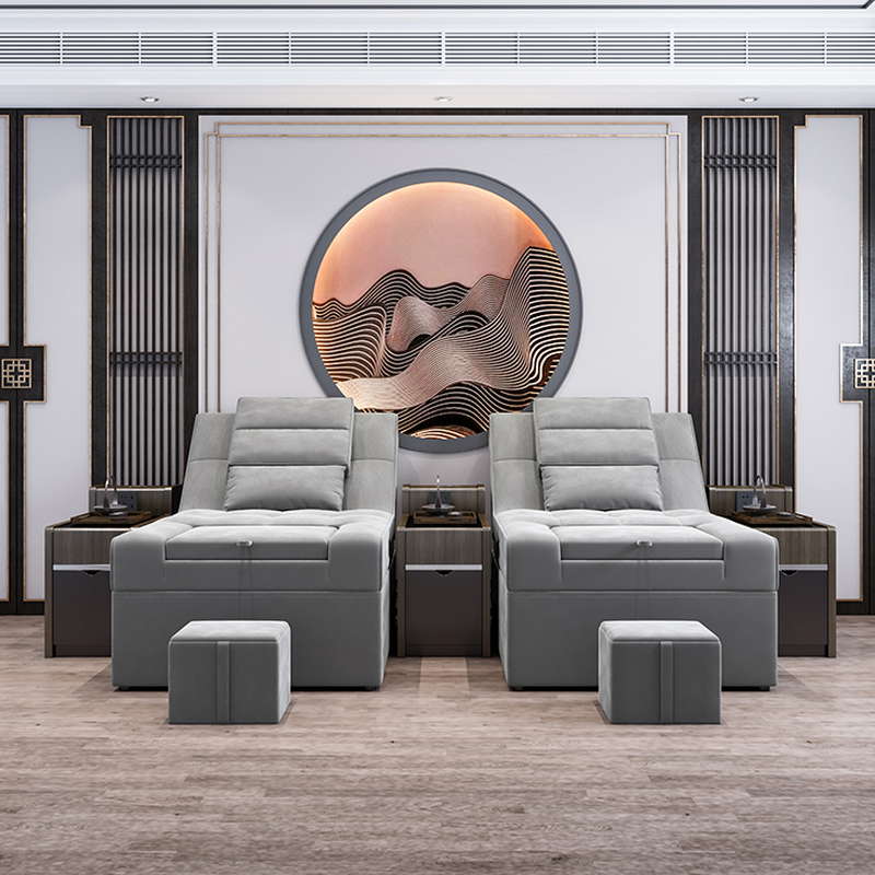 Lumber-Based Height-adjustable Facial Bed with Rectangle Slab Base
