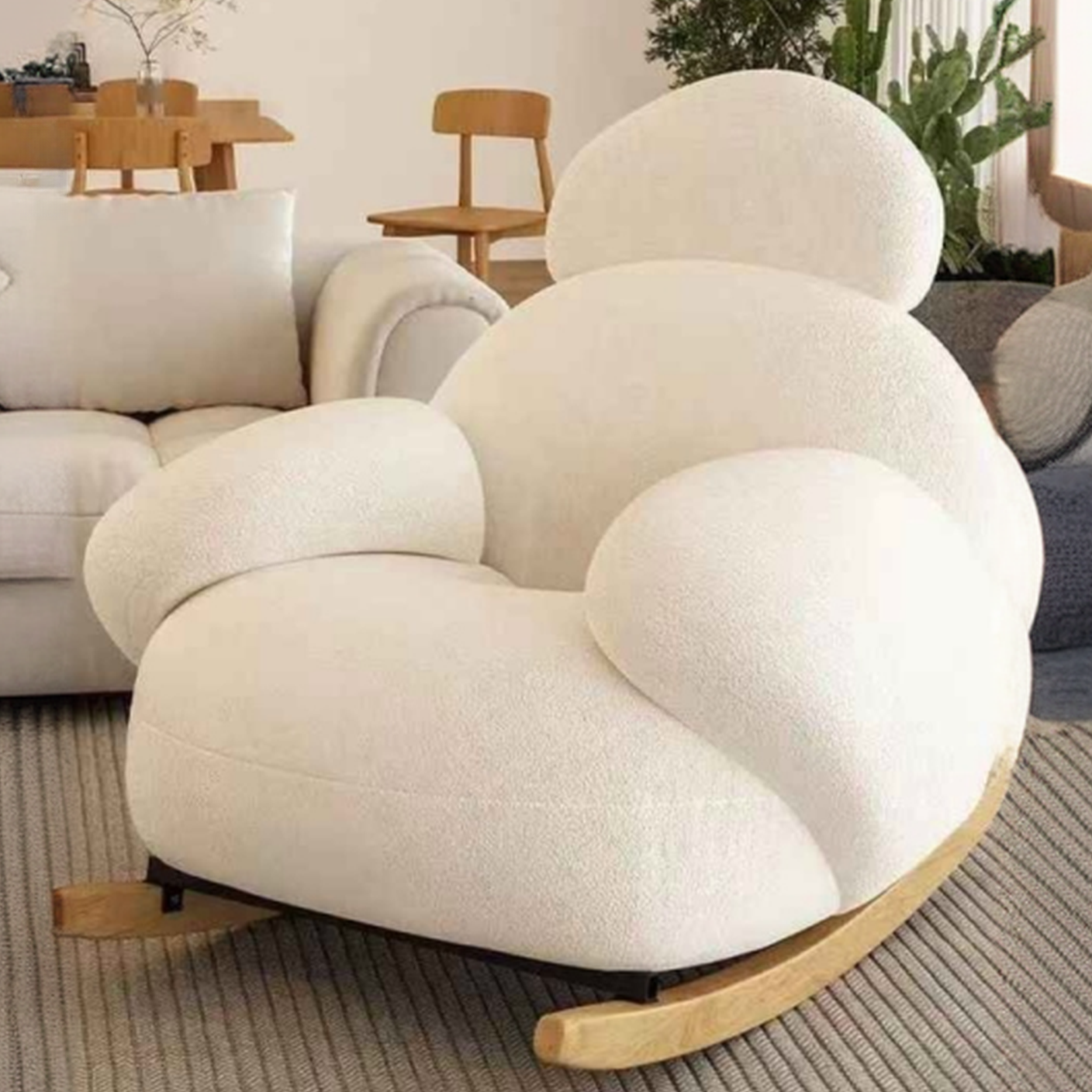 Modish Upholstered Rocking Accent Chair with Recessed Arm and Ottoman