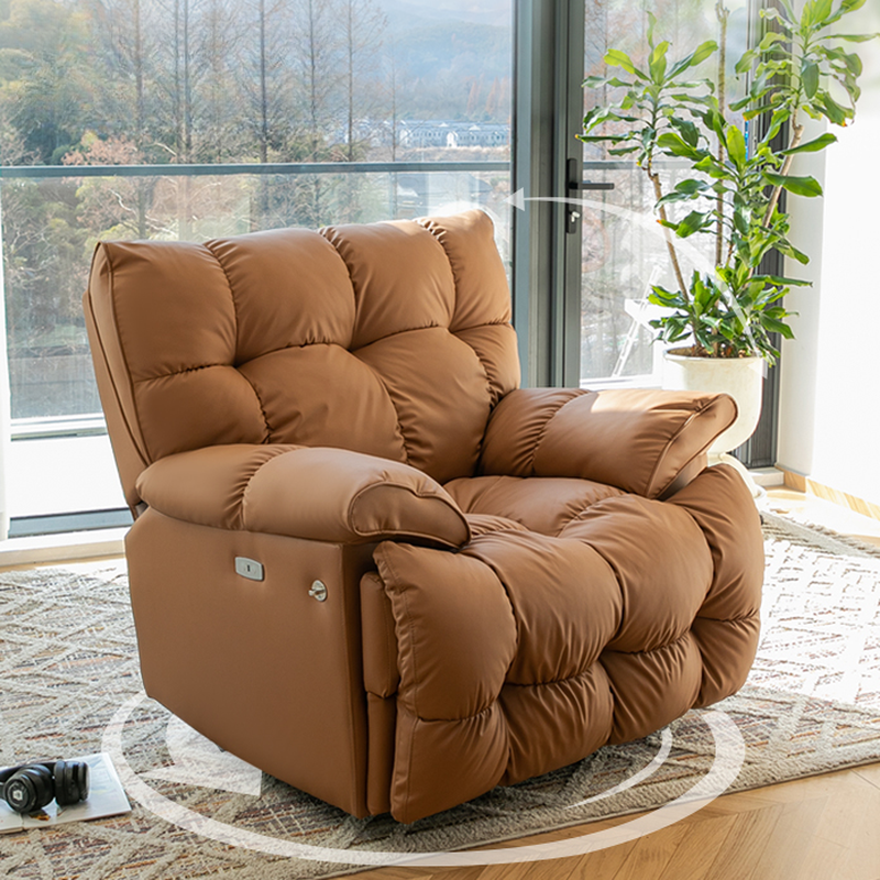 Modish Upholstered Rocking Chair with Swivel, Scratch-proofed & Recessed Arm