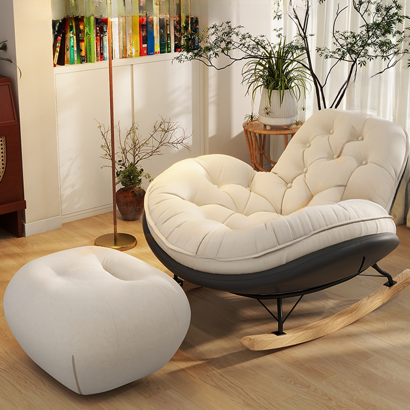 Modish Upholstered Rocking Chair with Plush Upholstery