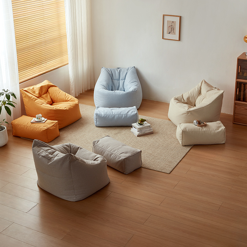 Solid Colour Bean Bag Set with Butter Colour/Light Blue/Cream Upholstery, Seats 1, Pre-Filled with Removable Cover