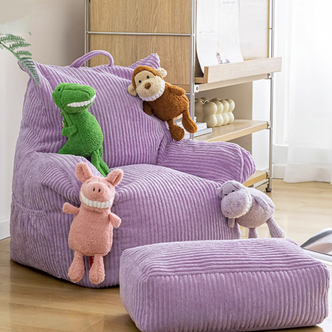Solid Colour Classic Bean Bag in Light Purple Flannel, Seats 1, with Removable Pre-Filled Cover