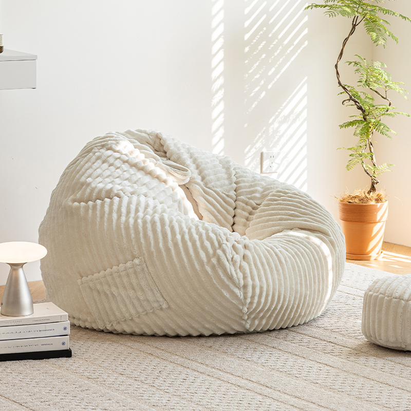 Solid Colour Flannel Bean Seat in Gray/Peony/Cream, Pre-Filled with Removable Cover, Ideal for Cozy Seating