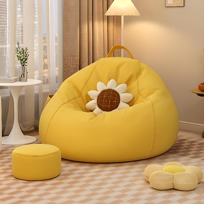 Solid Colour Bean Bag Set with Pillows in Gray/Aqua/Cream Polyester, Removable Pre-Filled Cover