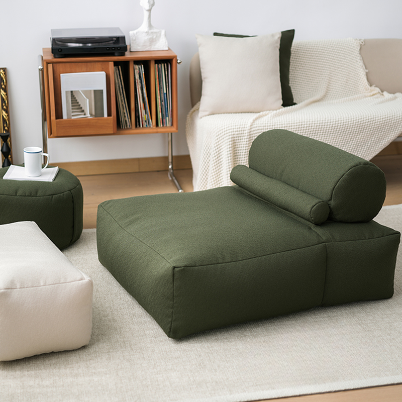 Solid Colour Bean Bag Set in Flannel, Ink/White/Green, Seats 1, Pre-Filled Pillow with Fill Included