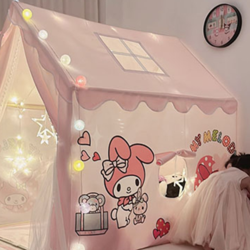 Medium（3'-5'） Portable Textile Play Tents with Windows, Skylight, Lights and Tent Pole
