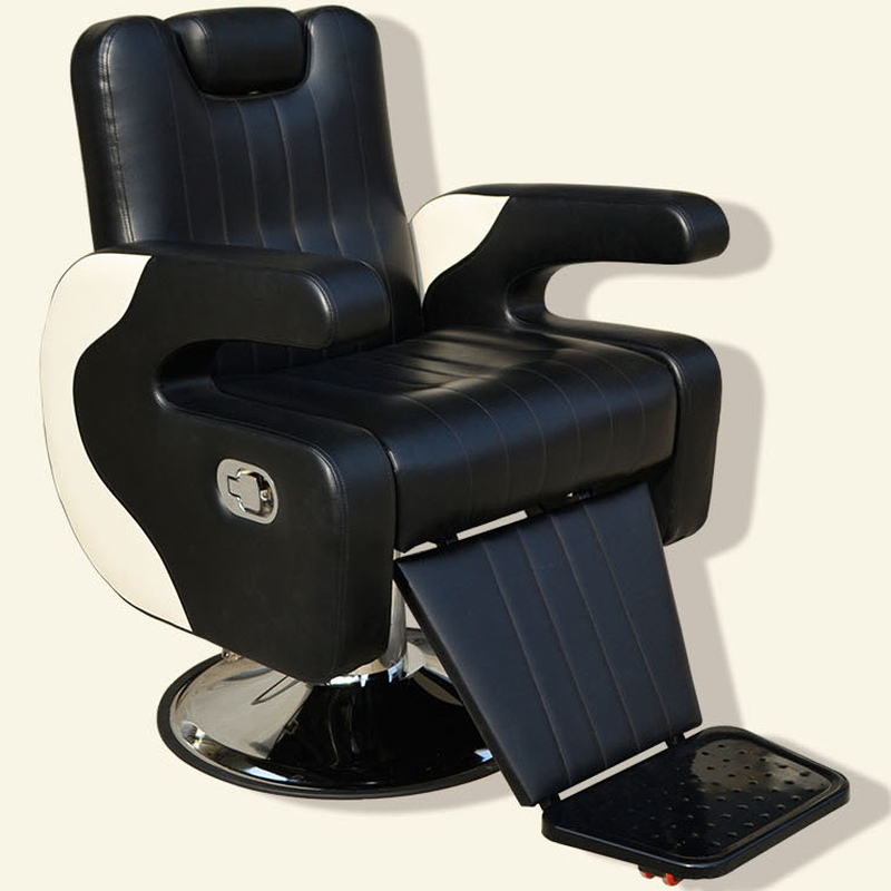 L-Shape Upholstered Leather Striped Hydrophobic Barber Chair with Manual Recline and Changeable Features