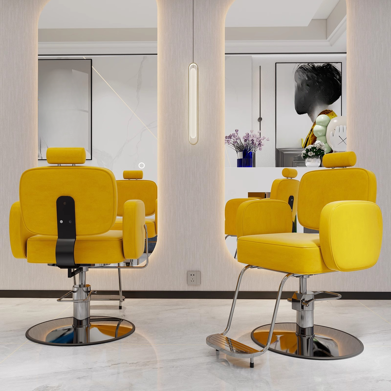 Stain Resistant Barber Chair with Changeable Backrest and Exposed Back