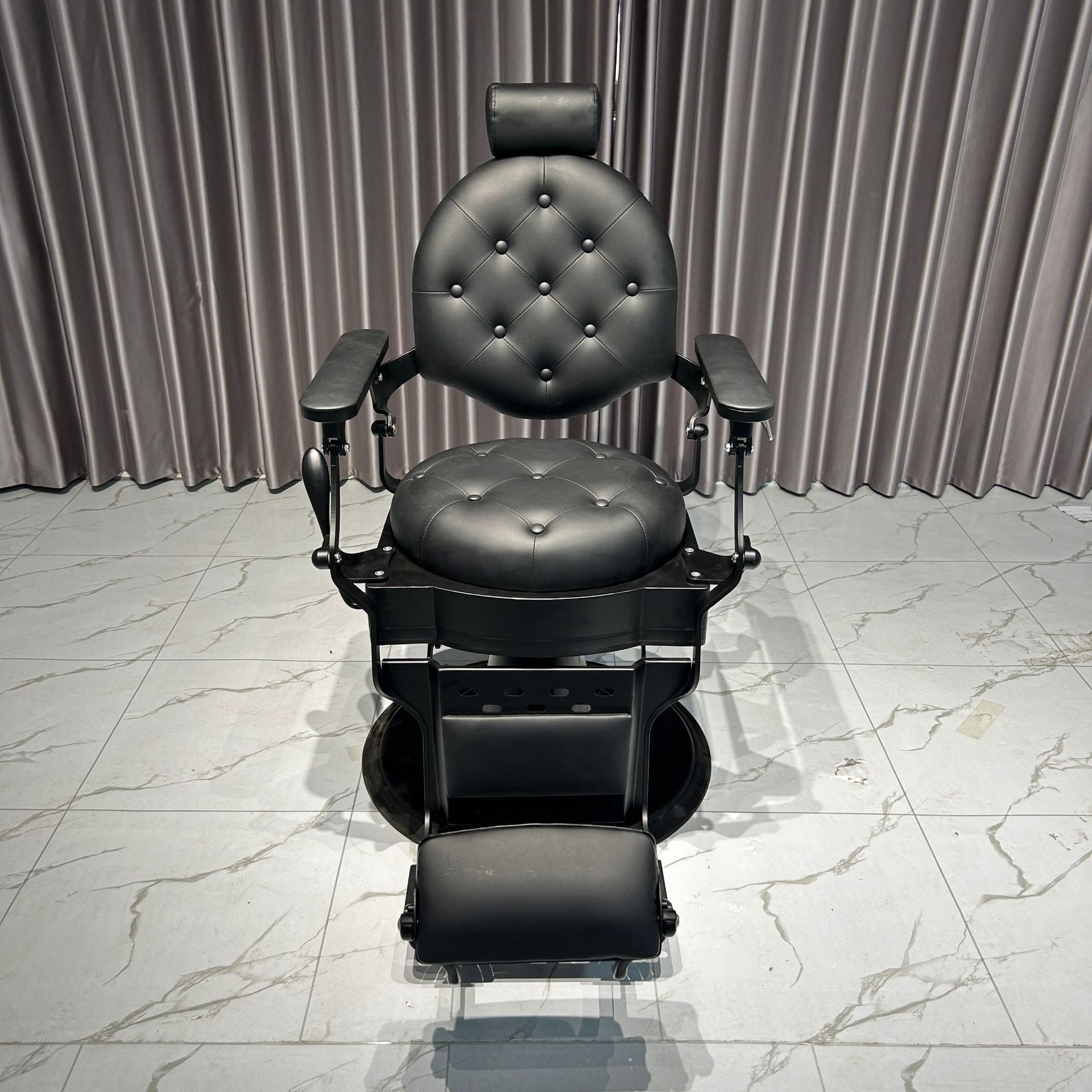 Stain Resistant Elliptical Push Back Barber Chair with Ventilated Back, Adaptable Backrest