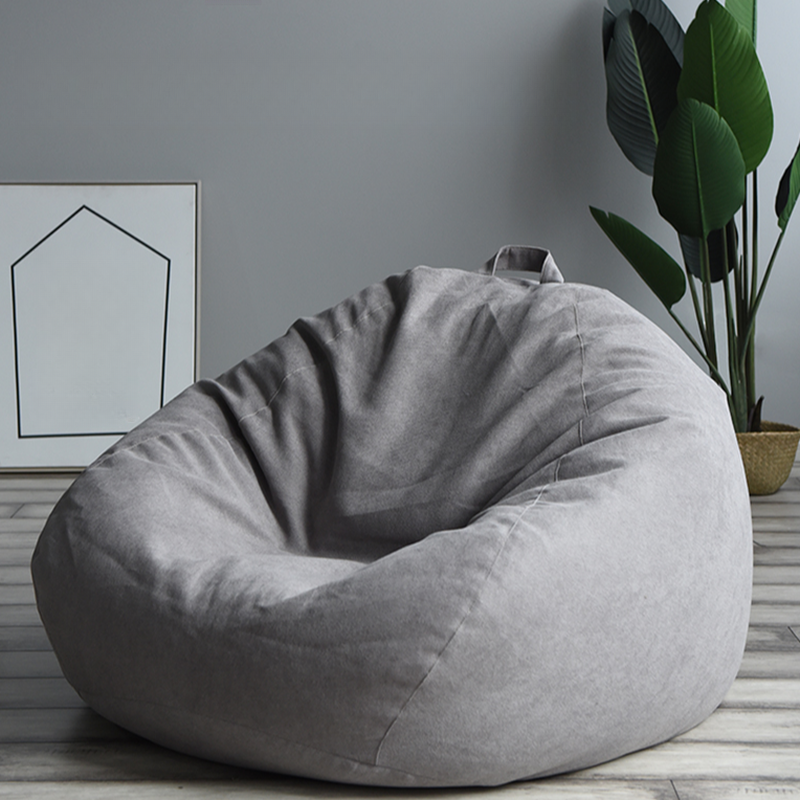 Cozy Fabric Blend/Flannel Sack Chair in Light Gray/Light Blue/Beige, Seats 1, Pre-Filled Bean Bag with Removable Cover