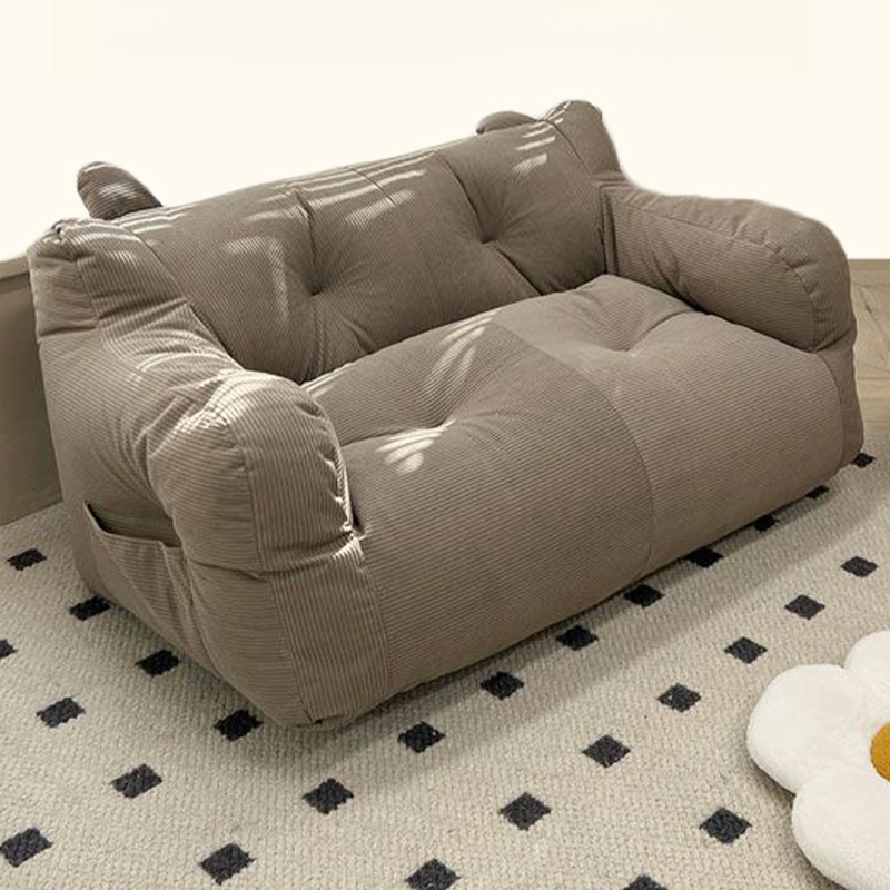 Peony/Gray Solid Colour Corduroy Bean Bag Sofa for Seats 2 with Bean Bag Chair, Fill Included