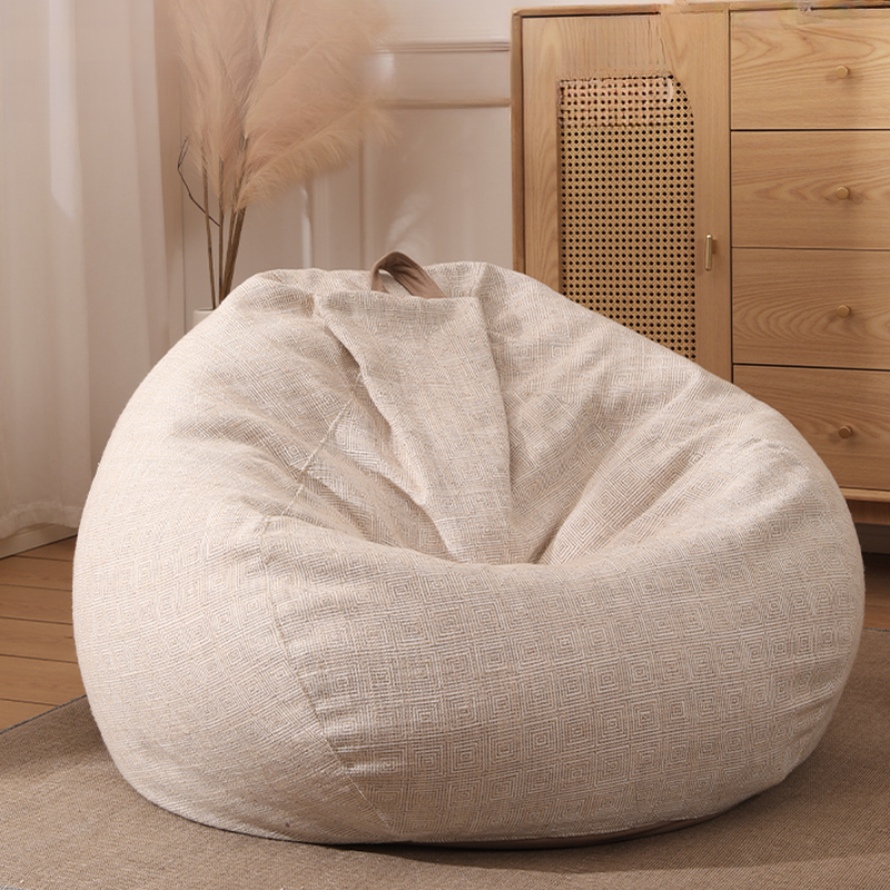 Solid Colour Cotton Blend Bean Bag Set, Light Gray/Cream, Seats 1, with Removable Cover, Pre-Filled