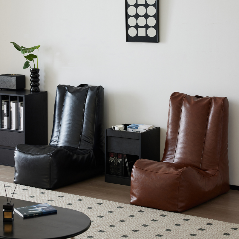 Solid Colour Synthetic Leather Bean Bag Couch in Ink/Brown, Seats 1, Pre-Filled with Expanded Polypropylene Beans