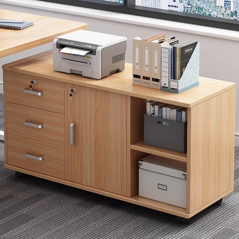 Retro Home Office Lateral Filing Cabinet with Swivel Door, Tableside Orientation, Workstation, and Printer Storage