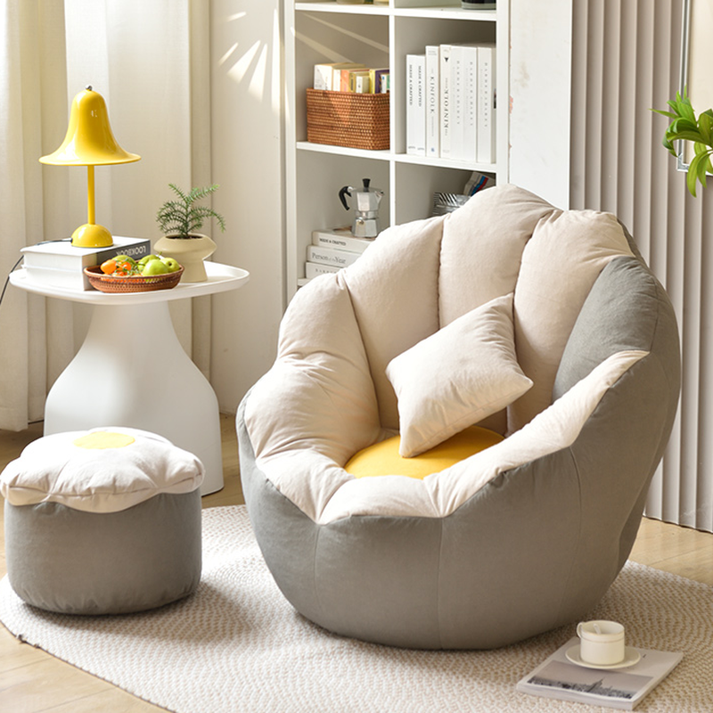 Pre-Filled Gray/Pink Solid Colour/Patchwork 100% Cotton Bean Seat with Removable Cover for Seats 1, Fill Included