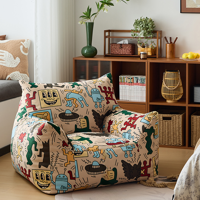 Cartoon-Themed Animal Print Flannel Bean Bag Chair, Colourful and Playful