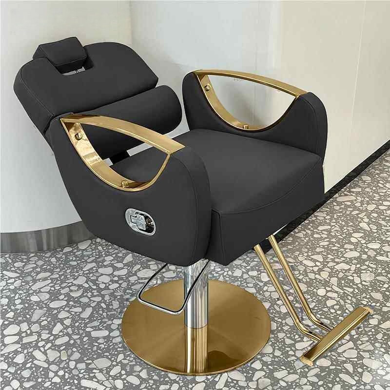 L-Shape Damp-proof Stainless Steel Solid Colour Manual Recline Barber Chair with Padded Back and Foot Pedestal