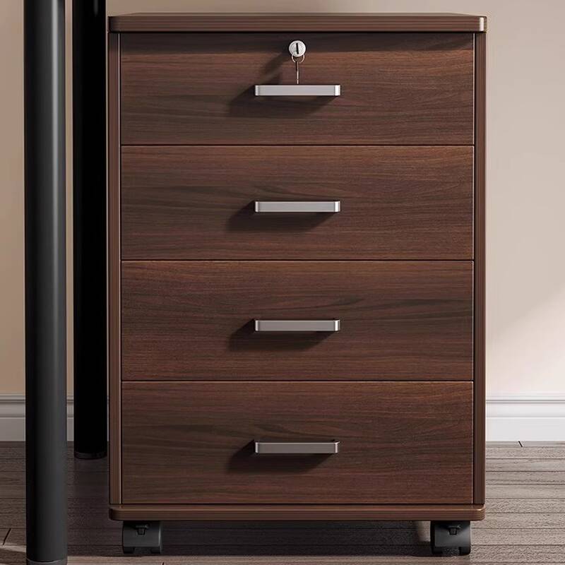 Casual Composite Wood Vertical Filing Cabinet: Free Standing with Swivel Wheels, 3/4 Drawers, and Key Lock