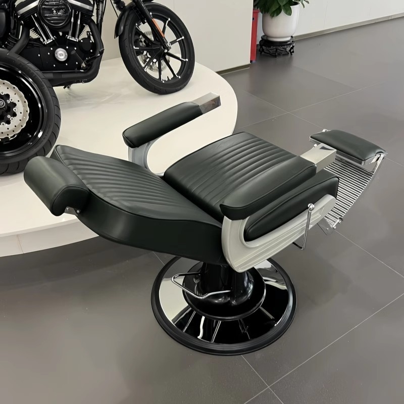 Square Solid Colour Stainless Alloy Barber Chair with Enclosed Back and Reclining Foot Prop