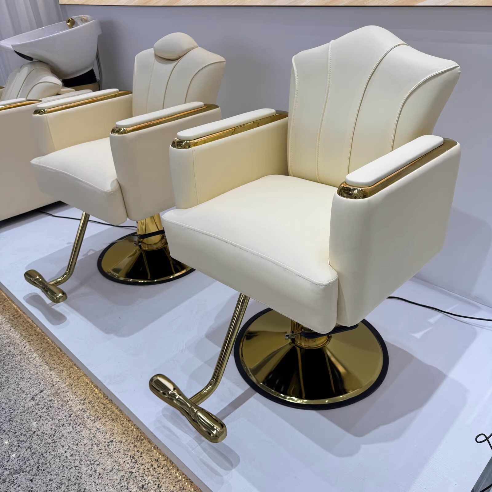 Square Ivory Rotating Barber Chair with Armrest