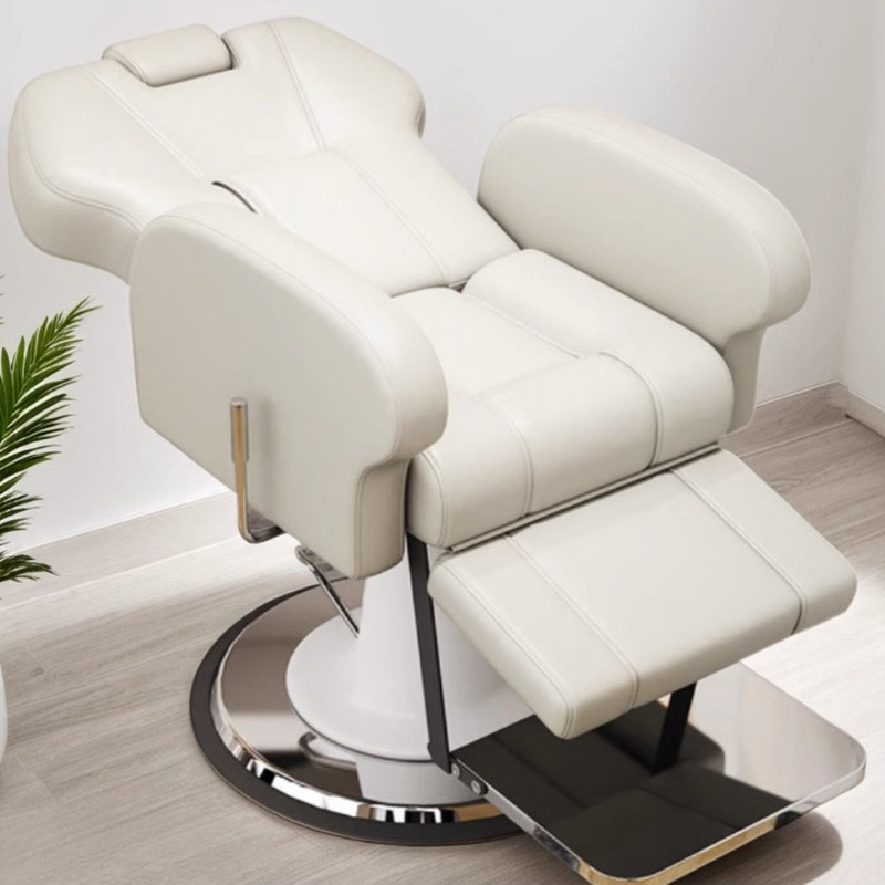 L-Shape Metal Frame Solid Colour Barber Chair with Armrest, Foot Perch and Manual - Handle/Lever
