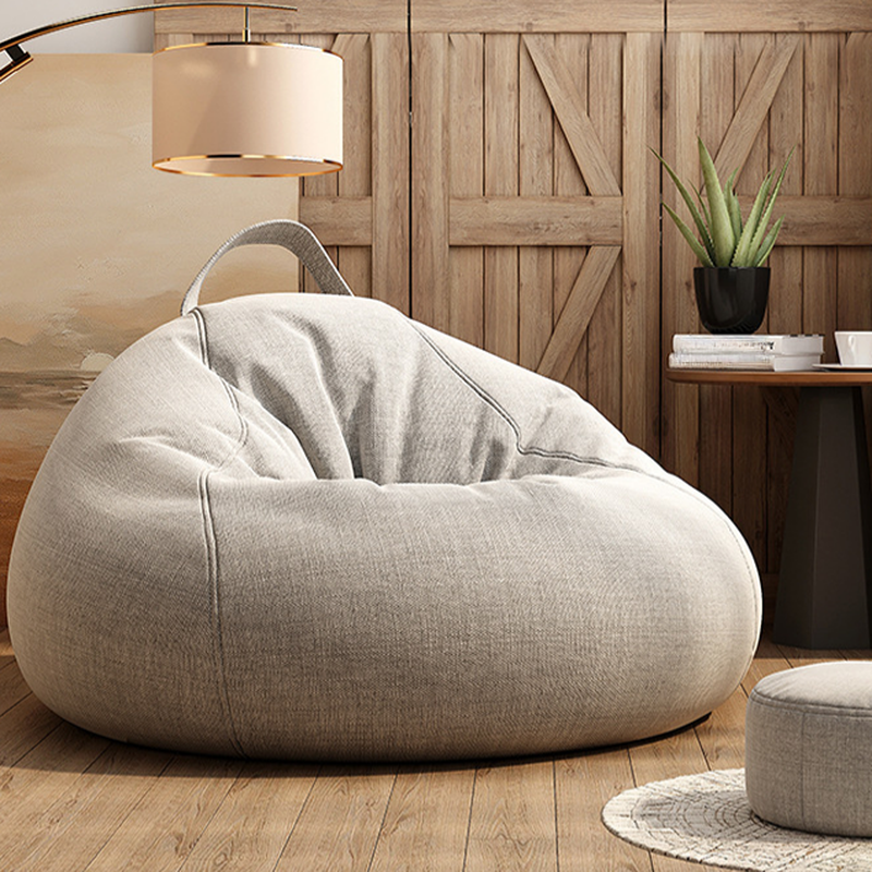 Solid Colour Fabric Beanbag Chair in Light Gray/Butter Colour/Tan, Seats 1, with Removable Pre-Filled Cover