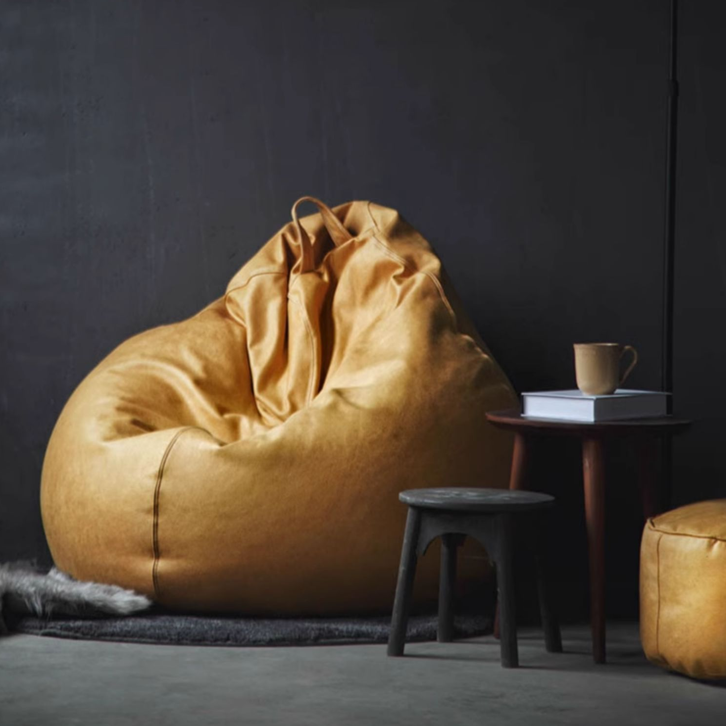 Pre-Filled Brown/Yellow/White Solid Colour 100% Polyester Classic Bean Bag Chair for Seats 1 with Removable Cover, Fill Included