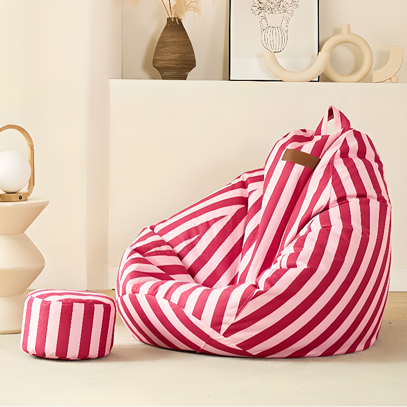 Pre-Filled Multiple Colours Striped Pu Leather Beanbag Shape Chair wiht Removable Cover, Bean Bag Chair, Fill Included