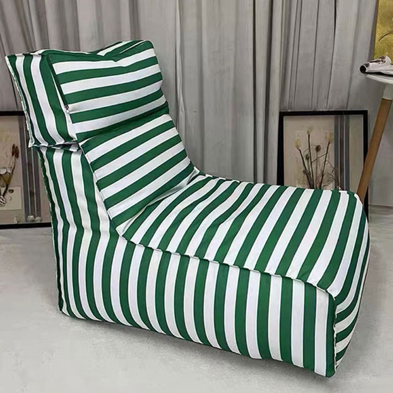 Striped Cotton Blend Sack Chair in Butter Colour/Cerulean/Green, Seats 1, Pre-Filled Bean Bag Chair